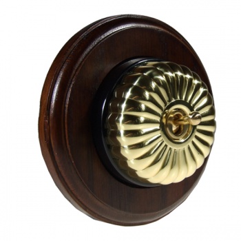 1 Gang Intermediate Dark Oak, Polished Brass Fluted Dome Period Switch